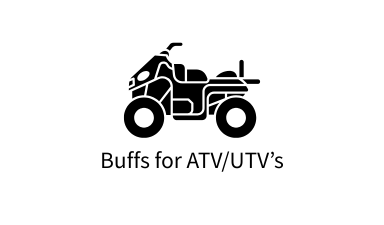 Silhouette of an ATV/UTV with text: 'Buffs for ATV/UTV’s' underneath.